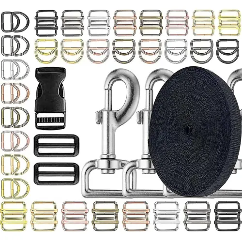 Image of DIY Crafts Flat Side Slide Release Buckles & Tri-Glide Slides, Nylon Webbing Straps, Plastick/Metal D Rings Snap Hooks f