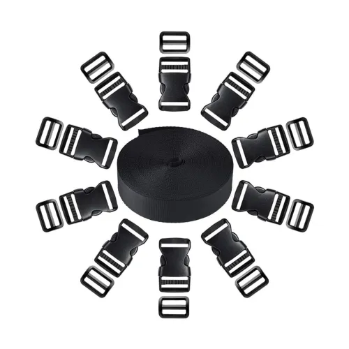 Image of DIY Crafts Plastic Buckles Kit Include Black Nylon Webbing Strap Flat Quick Release Buckles & Pack Tri-Glide Adjustment 