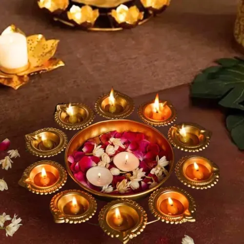 Image of Diya Urli Diya & Flower Floating Decorative Bowl for Floating Flowers and Tea