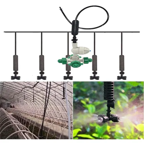 Image of DIY Crafts 4 Head Fogger Cross Misting Sprinkler Greenhouse Automatic Irrigation Cooling Atomization Nozzle Watering Kit