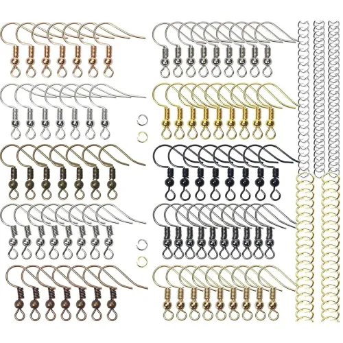 Image of DIY Crafts 900 Grm, Nickel Silver, 1000+ Jump Rings & 24 Pcs Hypoallergenic Earring Hooks, 4mm - 10mm for Jewelry Making