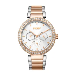 DKNY Downtown Glitz Analog Multifunction Japanese Movement Silver Round Dial with Two Tone Bracelet 20 x 18 mm, 50 m Wat