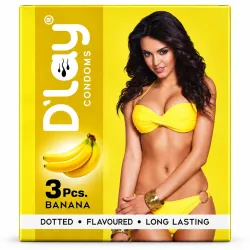 Dlay Banana Flavoured Dotted Condoms, Lubricated, Pack of 3