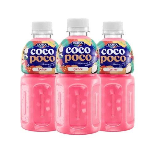 Image of Dobra Coco Poco - Lychee Flavour | Drink with NATA De Coco | Coconut Jelly Fruit Drink | Pack of 3 | 3 x 320ml