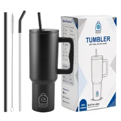 DOCAT 1200ML Stainless Steel Tumbler with Lid and Straw, Hot and Cold Double Insulated Sipper Mug, 100% Leak Proof Coffee Tumbler Cupholder for Office, Gym, Travelling (Midnight Black)