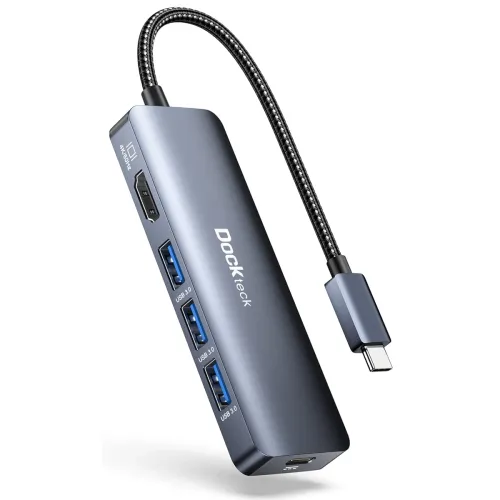 Image of USB C Hub HDMI 4K 60Hz, Type C Adapter with 100W Power Delivery, 3 USB 3.0 Data Ports, HDMI, Dockteck 5 in 1 USB-C Dock 