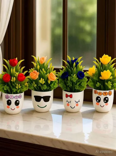 Image of DODECROO Mini Artificial Flower Cute Pot