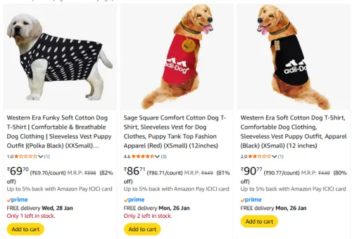 Image of Dog T-Shirt Starting @ ₹69