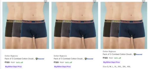 Image of Dollar BigBoss Men Trunk Starting @ ₹199