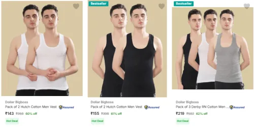 Image of Dollar Bigboss Men's Vests @ Minimum 60% Discount