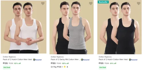 Image of Dollar Bigboss Men's Vests @ Minimum 60% Discount