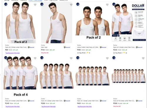Image of Dollar Lehar Men Combed Cotton Round Neck Vest at minimum 50% Discount