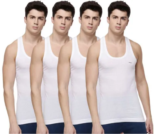 Image of Pack of 4 Dollar Lehar Men Combed Cotton Round Neck Vest -Pack of 4- White Men Vest