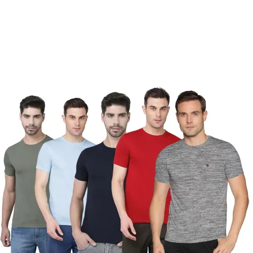 Image of Dollar Super Combed Cotton Mens Pack of 5 Solid T-Shirt
