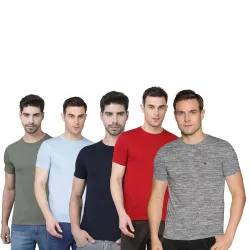 Dollar Super Combed Cotton Mens Pack of 5 Solid T-Shirt