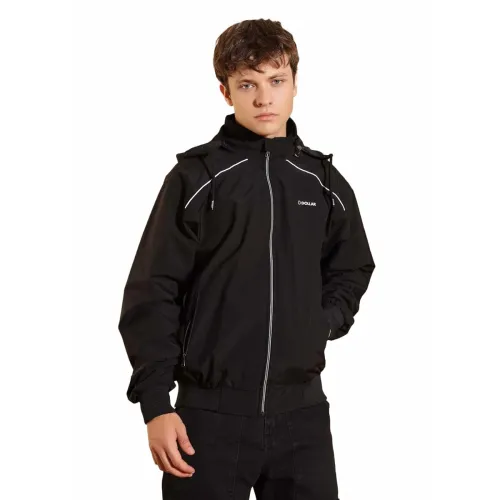 Image of Dollar Men's Polyester Solid Hooded Windcheater Jacket With Zipper Pockets and Detachable Hood