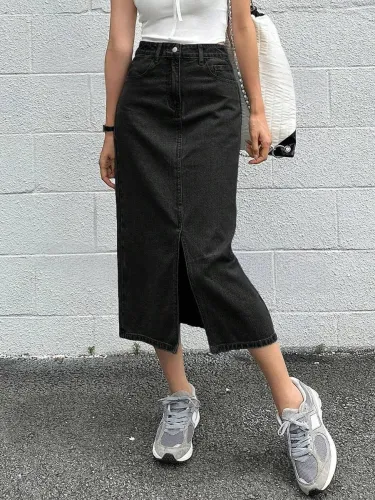 Image of dolsia  Women Solid Pencil Black Skirt