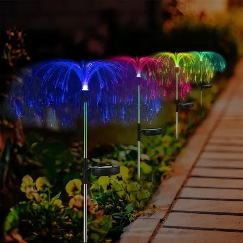 Image of DOMIREA 2pcs Solar Garden Lights – 7-Color Changing RGB Outdoor Lights for Pathway, Yard, and Patio Decor