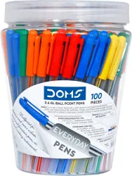 DOMS 0.6mm Everyday DF Ball Pen (Pack of 100, Ink Color - Blue, Black, Red,Blue)