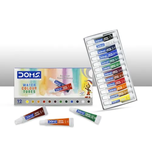 Image of Doms Non-Toxic Water Colour Tube Set (12 Assorted Shades, 1 Paint Brush & 1 Palette)