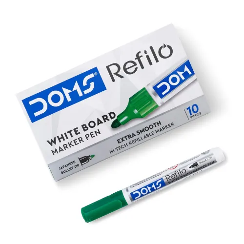 Image of Doms Refilo Non-Toxic Hi-Tech Refillable White Board Pens (Green x 10 Set)