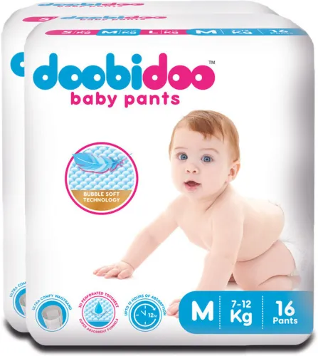 Image of Doobidoo BabyPants Medium Size Rash Free Soft Diapers Anti-Leak Highly Absorbent 7-12Kg - M (32 Pieces)