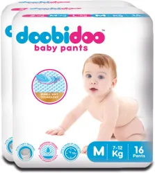 Doobidoo BabyPants Medium Size Rash Free Soft Diapers Anti-Leak Highly Absorbent 7-12Kg - M (32 Pieces)