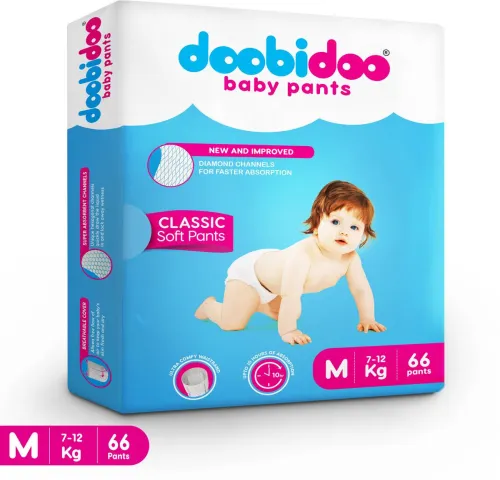 Image of Doobidoo Newly Improved Classic Soft Diaper Anti-Leak Highly Absorbent Baby Pant 7-12Kg - M (66 Pieces)