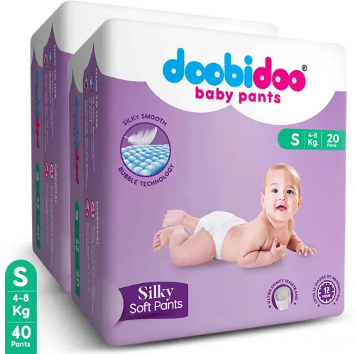 Image of Doobidoo Silky Soft Baby Diaper Pant Small Rash Free Anti-Leak Highly Absorbent 4-8 kgs - S (40 Pieces)