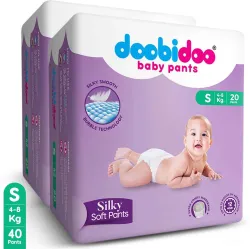 Doobidoo Silky Soft Baby Diaper Pant Small Rash Free Anti-Leak Highly Absorbent 4-8 kgs - S (40 Pieces)
