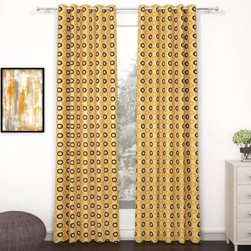 Image of Door Curtains 7 Feet Set of 2, Dots, Brown