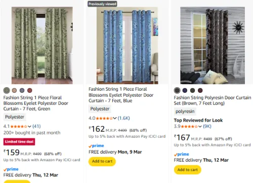 Image of Door Curtains Starting @ ₹159