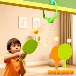 Door Hanging Table Tennis Trainer Set with 2 Paddles & 5 Ping Pong Balls