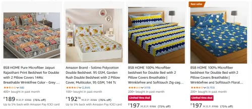 Image of Double Bed Bedsheet with two pillow Covers at Minimum 50% Discount 
