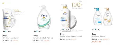 Image of Dove Body & Hair Care Products upto 67% Discount