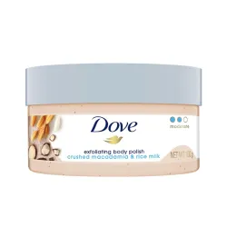 Dove Body Polish for Skin Exfoliation & Nourishment with Crushed Macadamia & Rice Milk | For Radiant & Soft Skin | Sulph