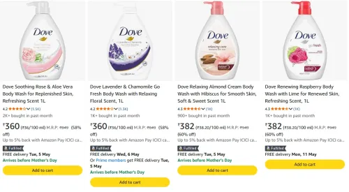 Image of Dove body wash at minimum 50% Discount