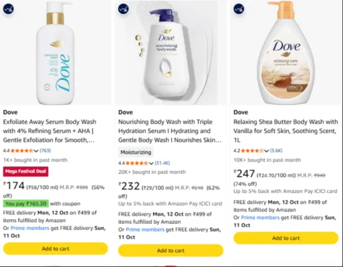 Image of Dove Bodywash at minimum 56% Discount