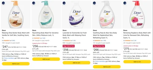Image of Dove Bodywash upto 74% Discount
