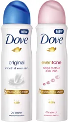 DOVE Original and Eventone Deodorant Spray - For Women (300 ml, Pack of 2)