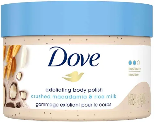 Image of DOVE Exfoliating Body Polish Crushed Macadamia & Rice Milk for Dry Skin, 298g Scrub (298 g)