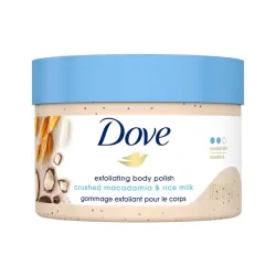 Dove Exfoliating Body Polish | Body Scrub | Deeply Nourishing Crushed Macadamia and Rice Milk | Moisturises & Brightens 