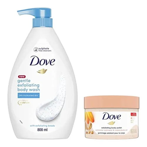 Image of Dove Exfoliating Body Polish Scrub, 298g & Dove Gentle Exfoliating Nourishing Body Wash, Mild Cleanser Moisturizes Skin,