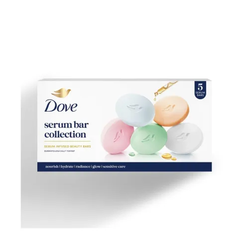 Image of Dove Serum Bar Collection - Variety Multiple Pack (Pack of 5) 125g each 5 Different Bars - Cream, Fresh, Pink, Sandal & 