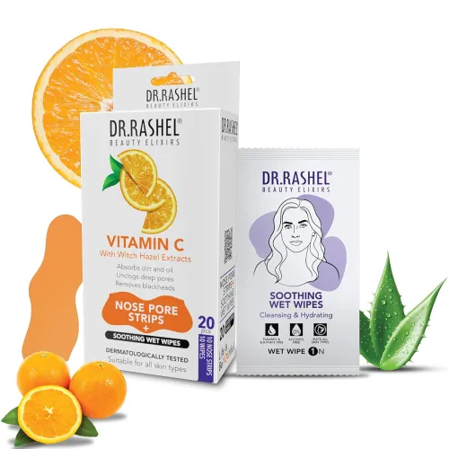 Image of DR.RASHEL Vitamin C Nose Strips | With Witch Hazel & Charcoal | Blackhead Removal | Oil Control | Deep Pore Cleansing | 