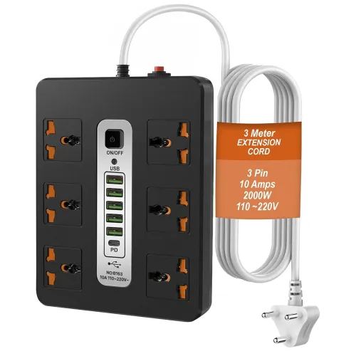 Image of DR VAKU® 12in1 2000W Extension Board with 6 Universal Sockets & 5 USB A Ports (18W), 20W Fast PD Type C Charge 3 Meter H
