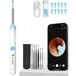 Dr Vaku® Earocam Ear Cleaner Earwax Removal Tool with Extra Cleaning Kit (Set of 8) HD Camera Wifi Connection & 6 LED Lights Endoscope Tool for iOS & Android + 11 Silicone Tips Free- White