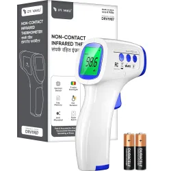 DR VAKU® Infrared Digital Thermometer Non-Contact Temperature Gun for Adults & Children Quick & Accurate Read Fever Detection LCD Display Memory Function [Battery Included– White & Blue