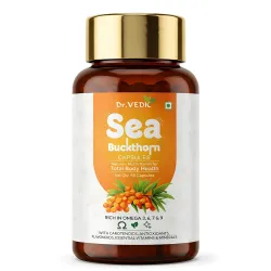 Dr Vedic Sea Buckthorn Berry Oil 500mg Capsules | Vegan Omega 3, 6, 7 & 9 Supplement for Skin, Heart, Joint & Bone Suppo