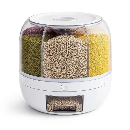 Image of Dravizon 6-Grid Rotating Food Dispenser - Rice Bucket Storage Tank